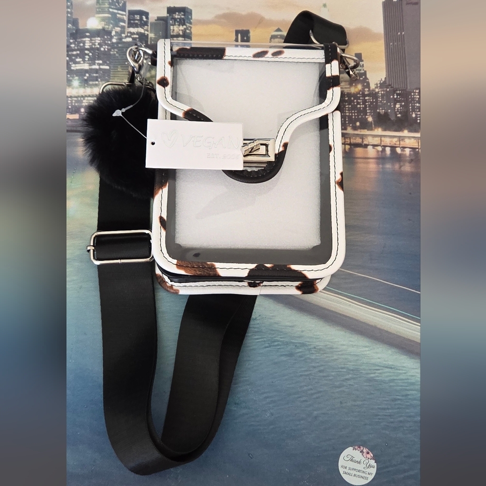 VEGAN Clear & Animal Print Crossbody Bag NWT